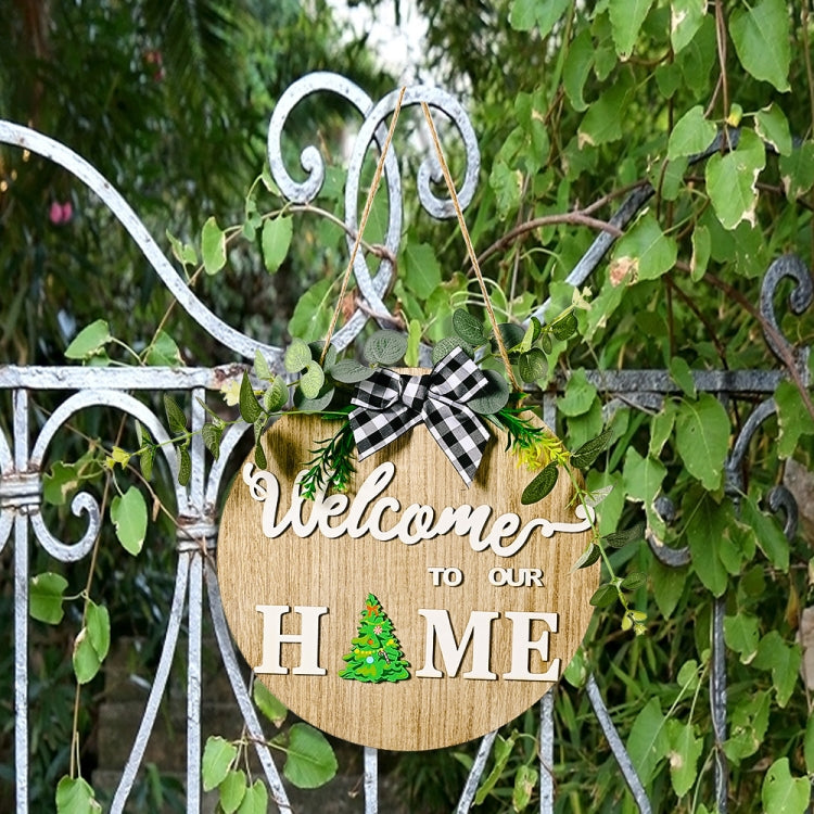 Stereoscopic DIY Home Wooden Round Welcome Door Sign Pendant Wreaths Wall Hanging Decor
