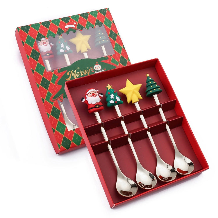 4pcs /Pack Christmas Cartoon Doll Stainless Steel Tableware