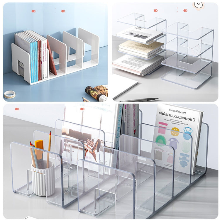 Acrylic Desktop Bookend Book Storage Rack Office Stationery Bookshelf