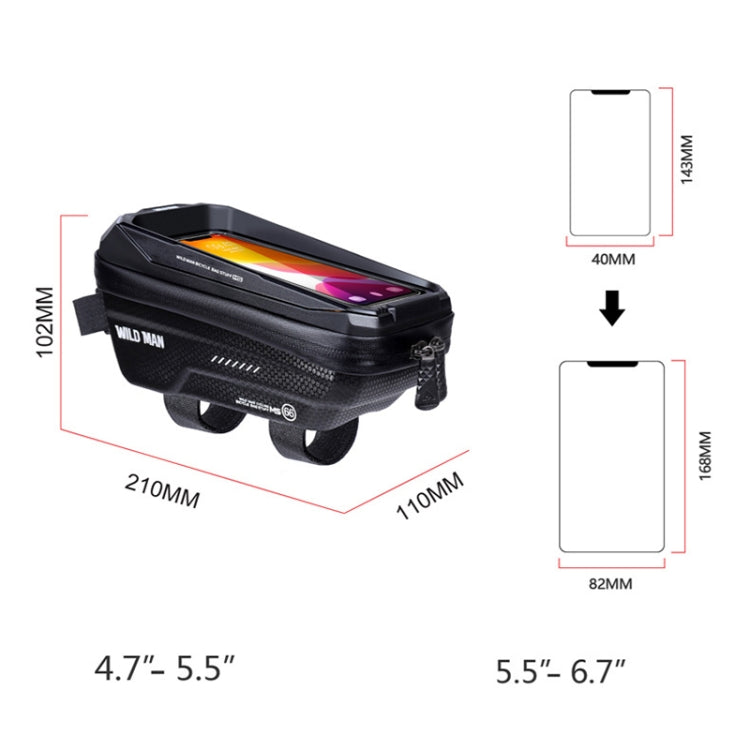 WILD MAN MS66 1.2L EVA Hard Shell Bicycle Front Beam Bag Cycling Touch Screen Phone Bag