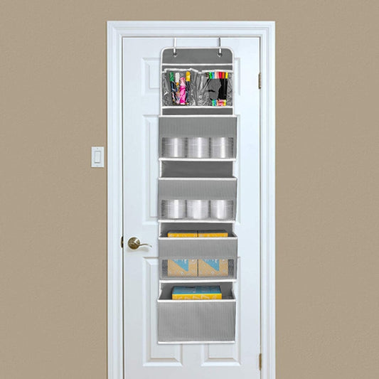 GD03 Wall-Mounted Fabric Storage Bag Wardrobe Room Door Behind Hanging Bag, 4+1 Gray, 4+1 Beige, Lantern Flower 4-grids
