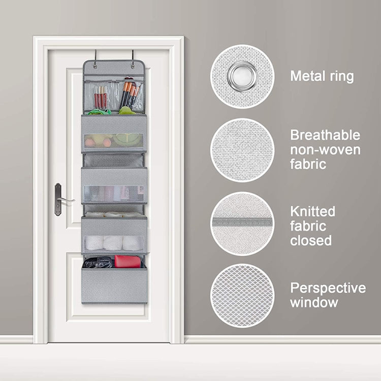GD03 Wall-Mounted Fabric Storage Bag Wardrobe Room Door Behind Hanging Bag, 4+1 Gray, 4+1 Beige, Lantern Flower 4-grids