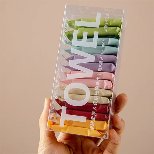 14pcs /Box Disposable Compressed Towel Portable Travel Washcloth Thickened Face Wipe Towel