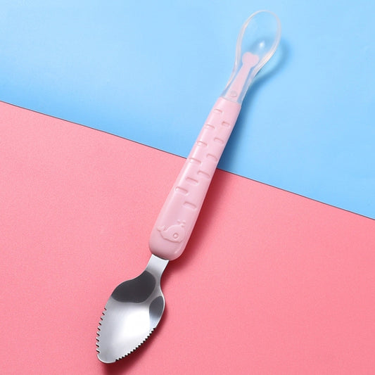 Baby Fruit Double-Ended Scraping Spoon 304 Stainless Steel Silicone Soft Spoon