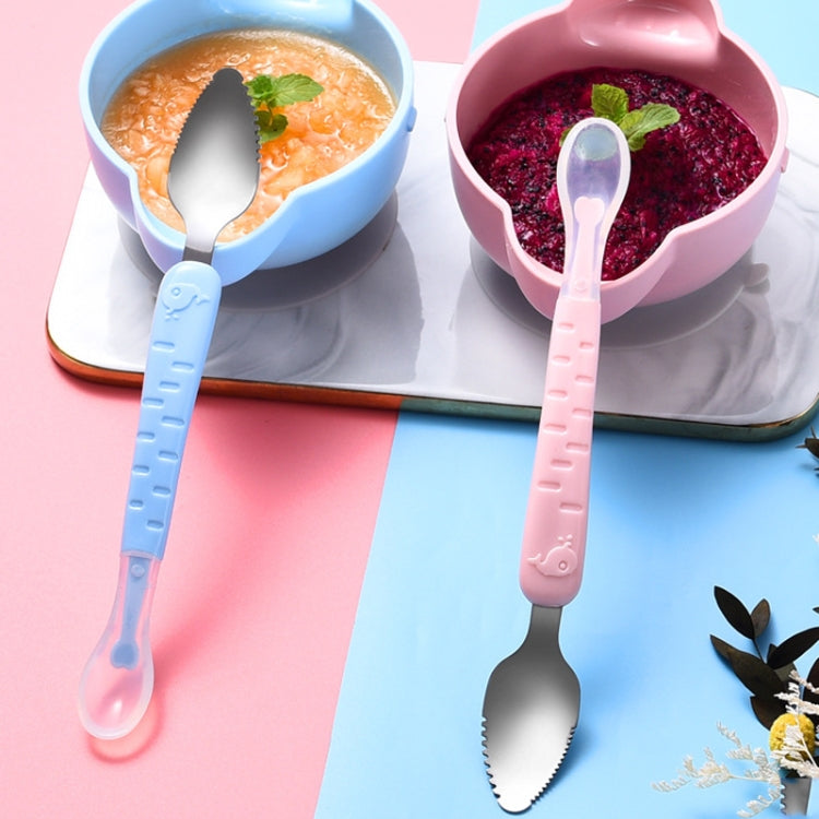 Baby Fruit Double-Ended Scraping Spoon 304 Stainless Steel Silicone Soft Spoon