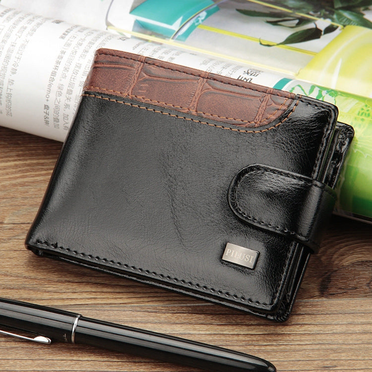 Baellerry M1078 Splicing Leather Casual Men Wallet With Buckle Multi-Card Slot Coin Purse