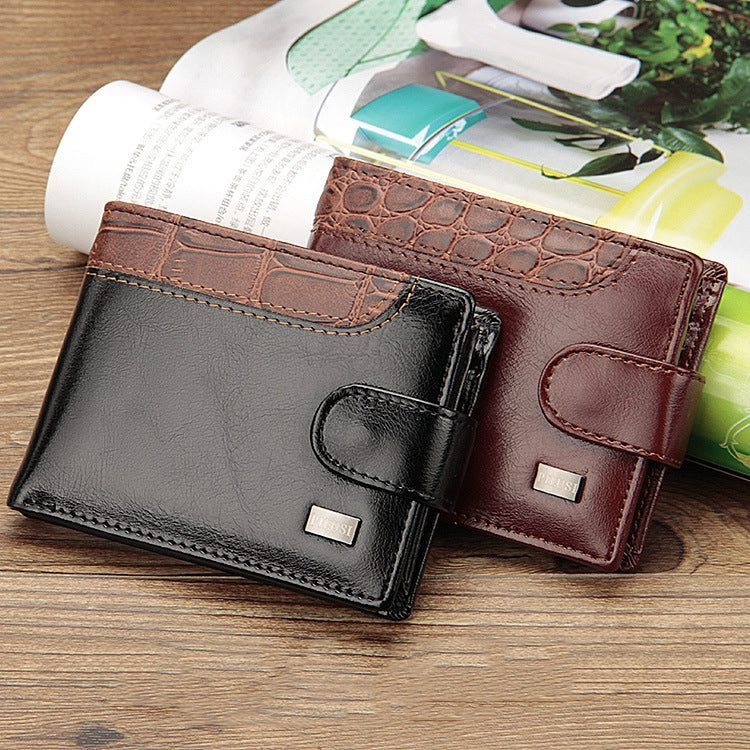 Baellerry M1078 Splicing Leather Casual Men Wallet With Buckle Multi-Card Slot Coin Purse