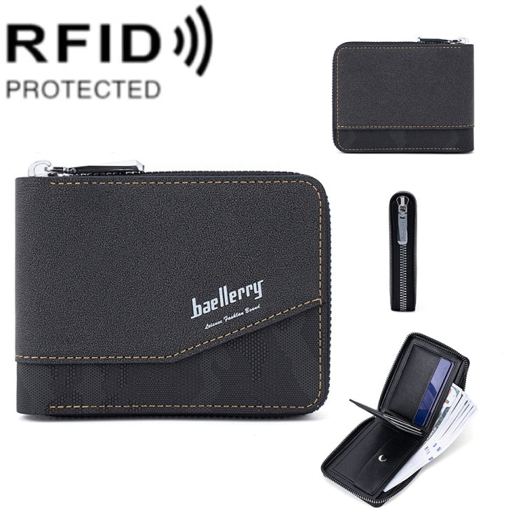 Baellerry D5106 RFID Anti-theft Retro Zipper Wallet Spliced Short Coin Purse