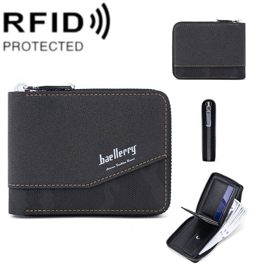 Baellerry D5106 RFID Anti-theft Retro Zipper Wallet Spliced Short Coin Purse