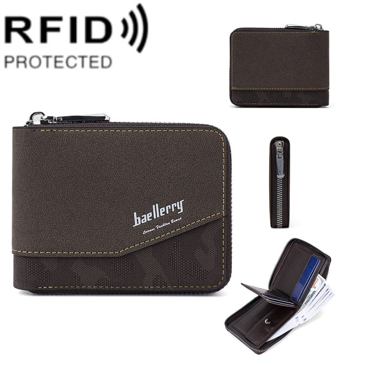 Baellerry D5106 RFID Anti-theft Retro Zipper Wallet Spliced Short Coin Purse