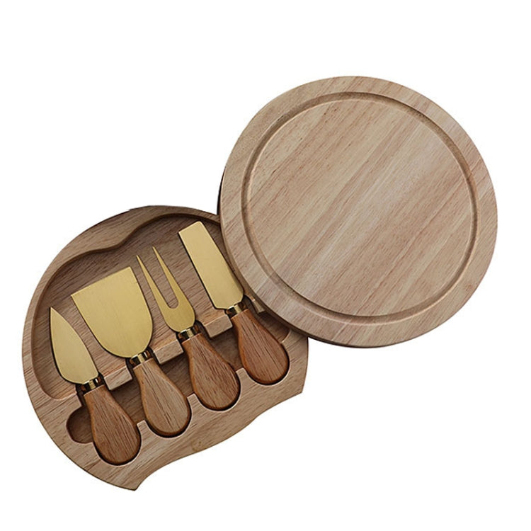 4pcs /Set Round Oak Box Cheese Knife Spatula Stainless Steel Cheese Tools Cutlery