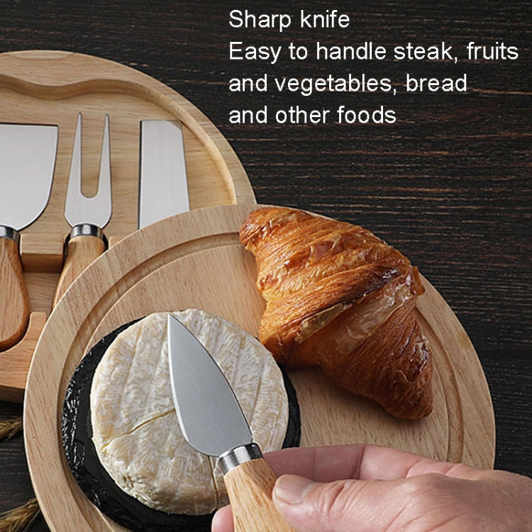 4pcs /Set Round Oak Box Cheese Knife Spatula Stainless Steel Cheese Tools Cutlery