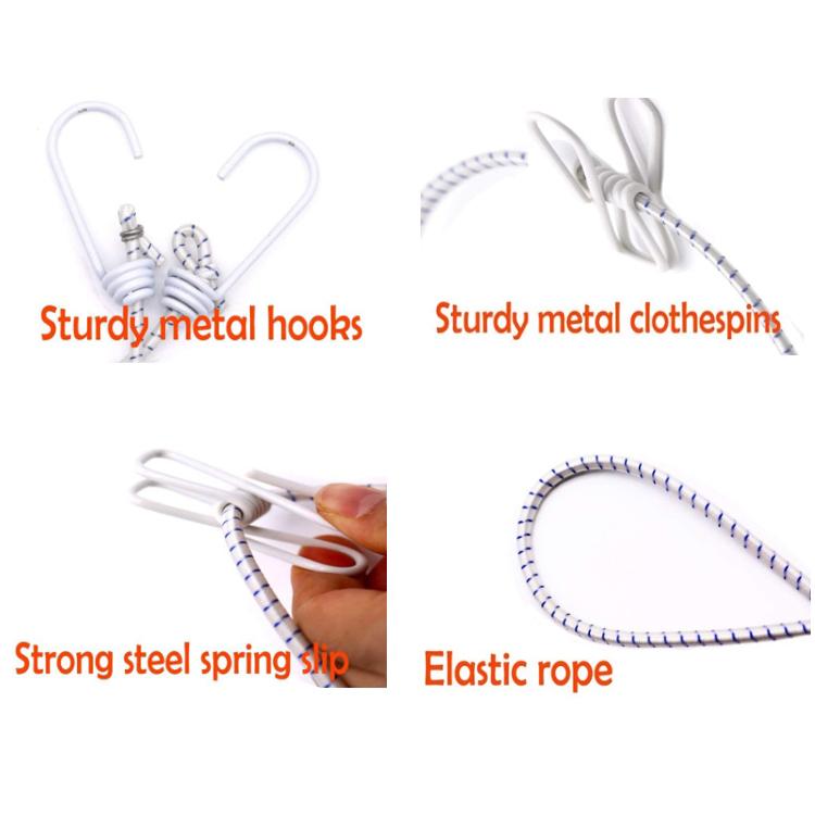 Outdoor Travel Retractable Windproof Clothesline with 12 Clips