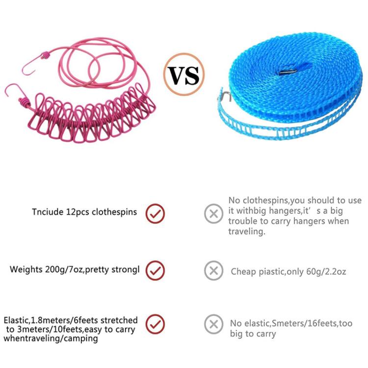 Outdoor Travel Retractable Windproof Clothesline with 12 Clips