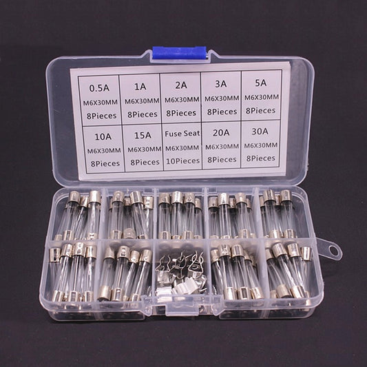 72pcs /Box 6x30mm Glass Fuse 0.5A-30A Insurance Pipe /