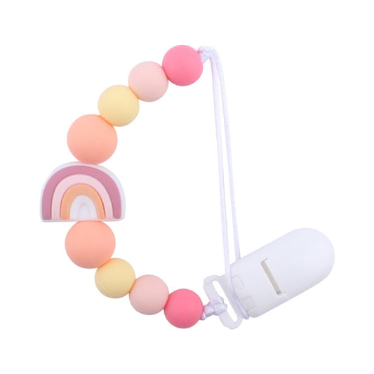 Baby Anti-drop Chain Pacifier Clips Silicone Rainbow Beads Dummy Holder Nipple Clip
