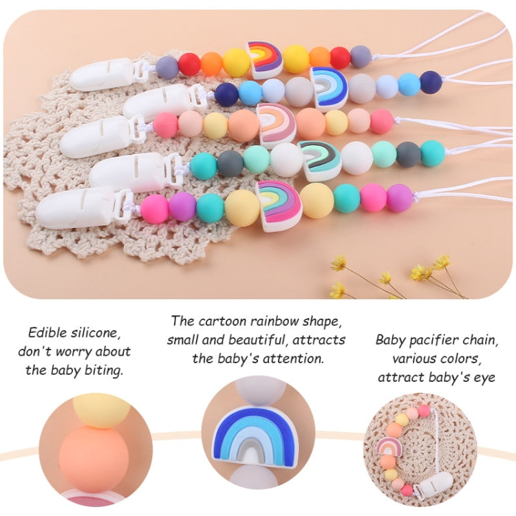 Baby Anti-drop Chain Pacifier Clips Silicone Rainbow Beads Dummy Holder Nipple Clip