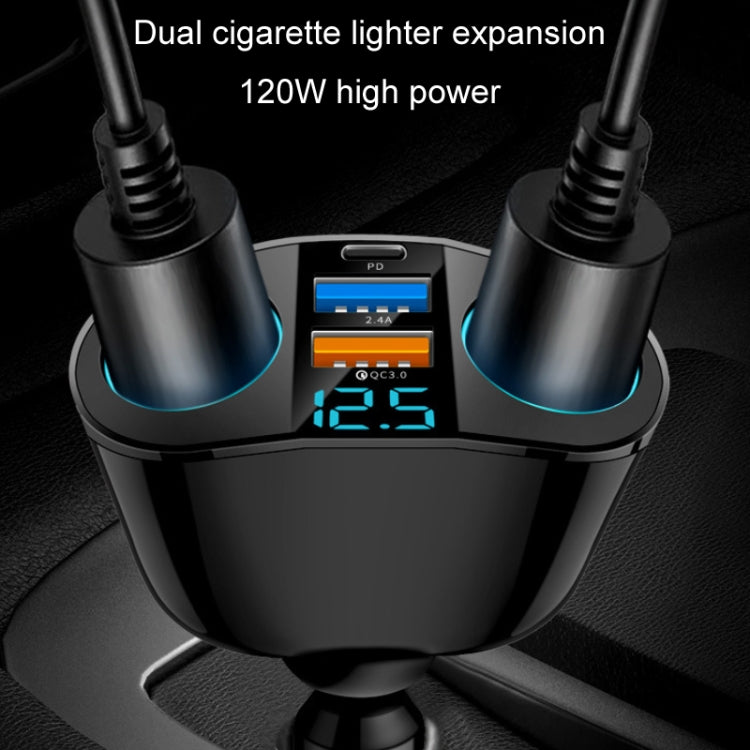 Dual USB Type-C Real-time Digital Display Cigarette Lighter Expansion Car Charger