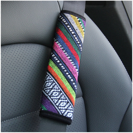 Ethnic Style Linen Car Seat Belt Cover Shoulder Pads