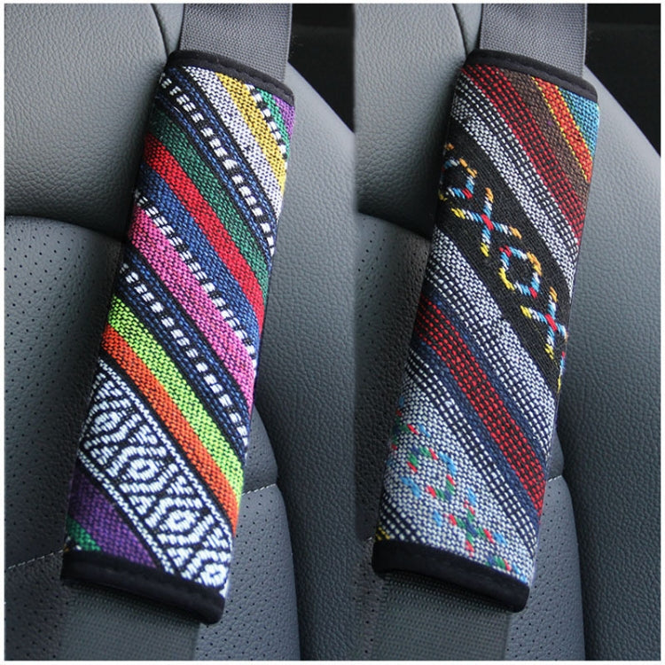 Ethnic Style Linen Car Seat Belt Cover Shoulder Pads