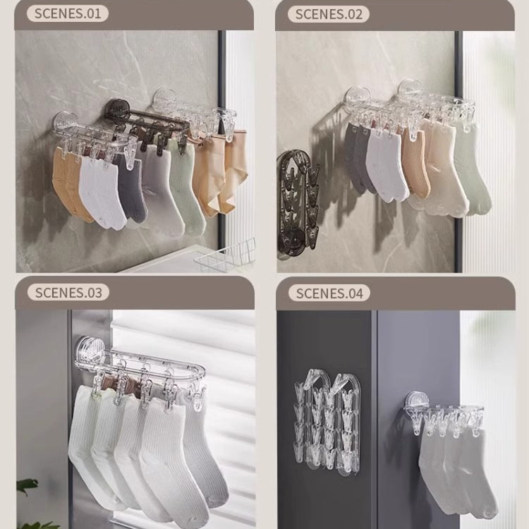 Suction Cup Clothes Rack Multi Clips Wall Mounted Indoor Outdoor Balcony Multifunctional Folding Clothes Hanger