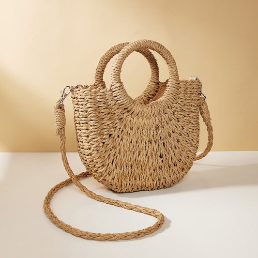 Half-moon Shape Straw Tote Bag Cross-body Woven Beach Single-shoulder Bag