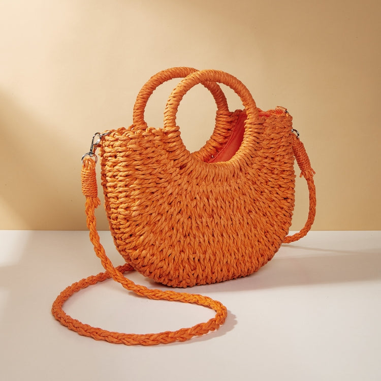 Half-moon Shape Straw Tote Bag Cross-body Woven Beach Single-shoulder Bag