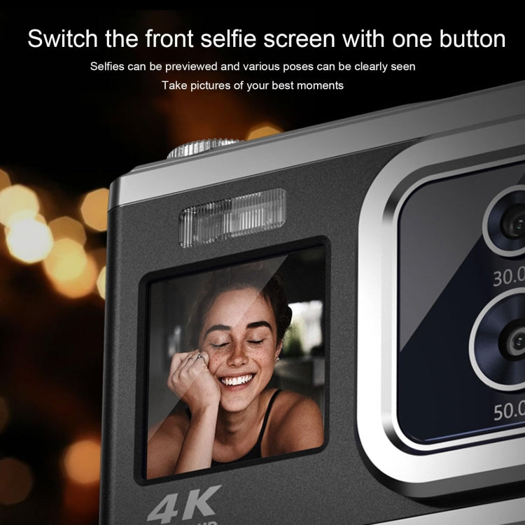 4K HD Optical Dual Lens Digital Camera 50MP Dual Screen Selfie Camera, No Memory