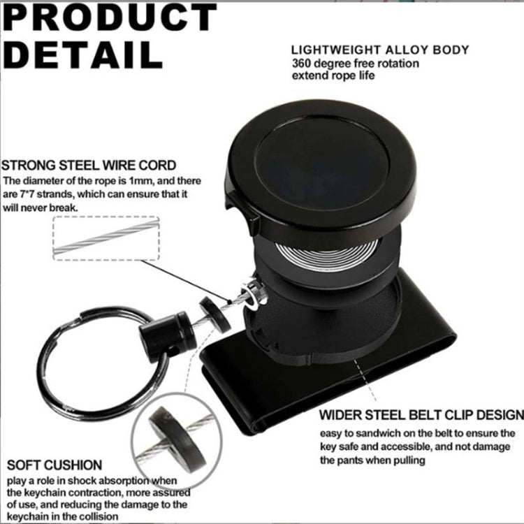 360 Degree Rotatable Heavy Duty Retractable Keychain with Belt Clip