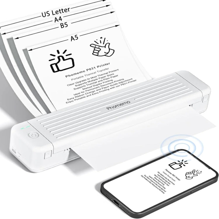 Phomemo P831 Bluetooth Portable Thermal Transfer Printer Support A4 / Letter / A5 / B5 Plain Paper Printing