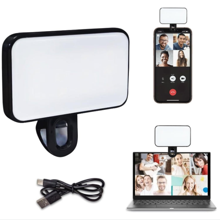 Selfie Fill Light Rechargeable 3 Color Temperature Clip On For Phone, Laptop, Tablet Meeting