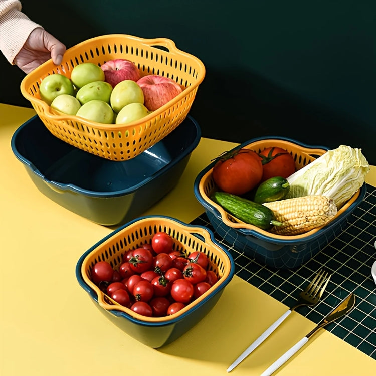 8 In 1 Drain Basket Double-Layer Vegetable Washing Basket Fruit Basin