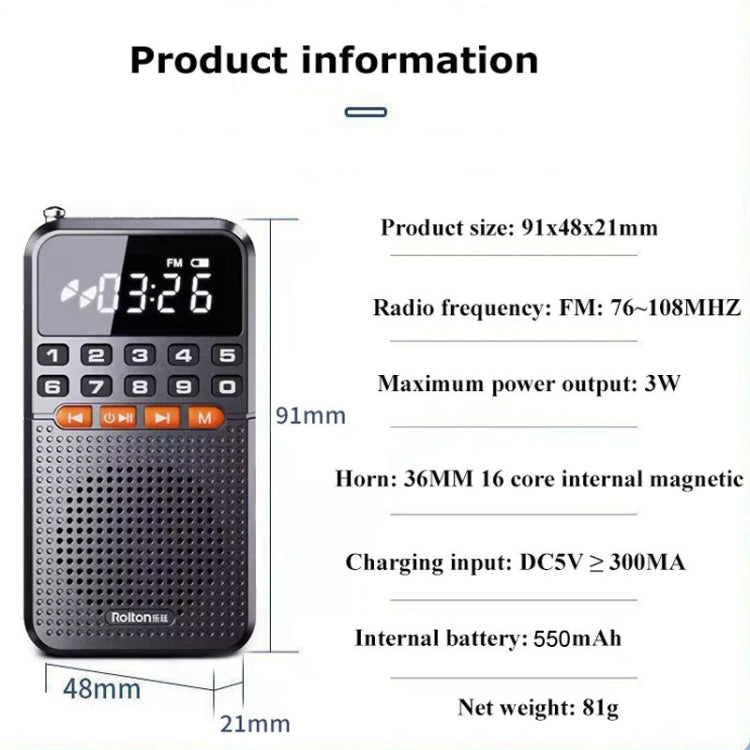 Rolton T1 Portable Radio Receiver Old People Singing Opera Player Mini Stereo Walkman