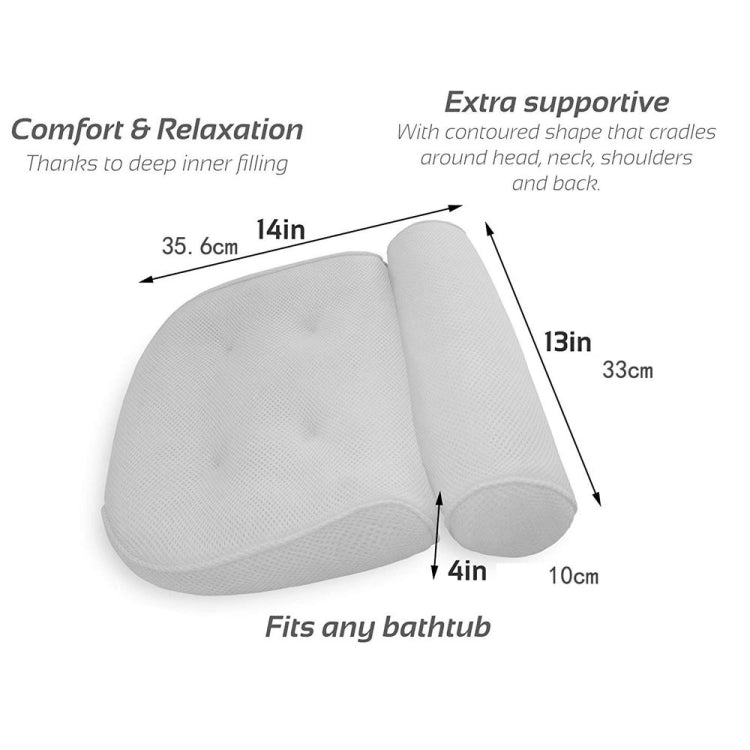 3D Breathable Mesh Bathtub Pillows for Neck Head and Back Support With 6 Suction Cups