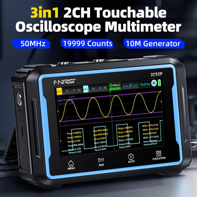 FNIRSI 2C53P Dual Channel Flat Panel Digital Oscilloscope Multimeter Signal Generator 3 In 1