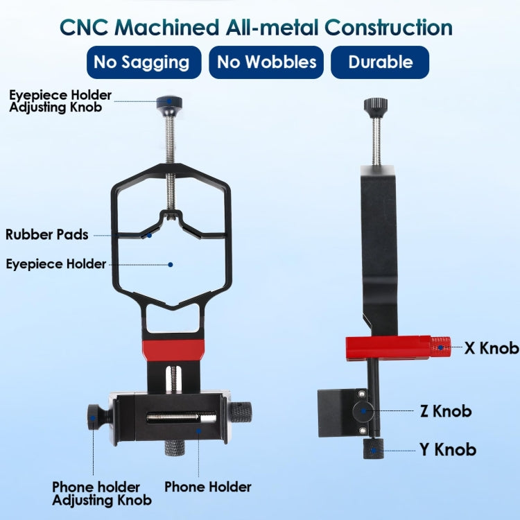 Tridaptor Digiscoping Adapter 3-Axis Telescope Phone Mount For Binocular Monocular Microscope