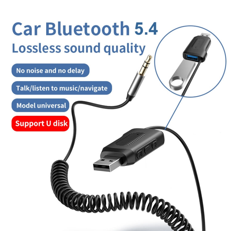 Bluetooth 5.4 Adapter Car Bluetooth Receiver Support U Disk Play AUX To USB