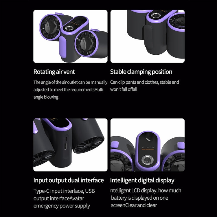 HX-157 Double-head Digital Display Waist-mounted Fan with Emergency Lighting Function