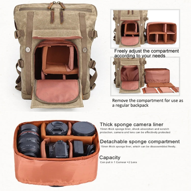 Vintage Camera Bag Waterproof  Canvas Backpack with Laptop Compartment Tripod Holder