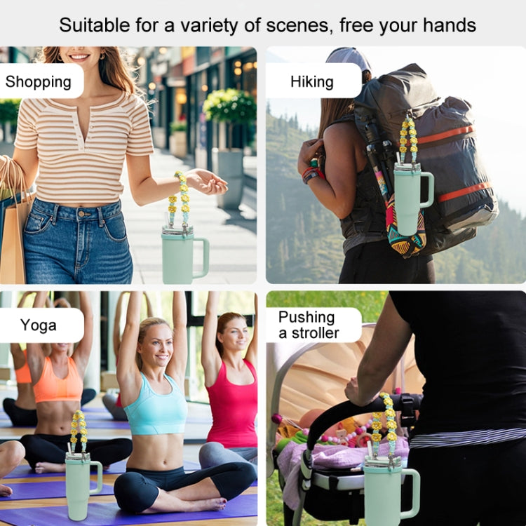 For 16-40oz Stanley Mug Lanyard Silicone Loop Boho Daisy Cute Flower Hand-Woven Mug Cover