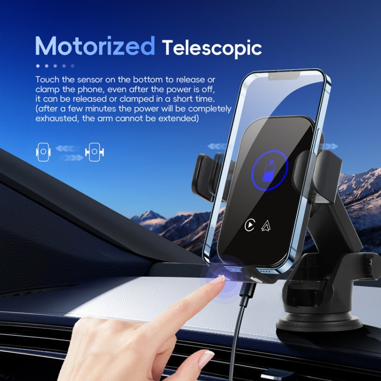 Fast Charging Retractable Recharging Cell Phone Holder With Wireless CarPlay Android Auto Function
