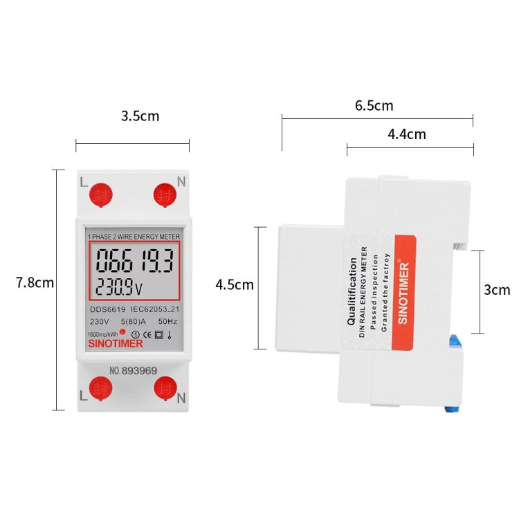 SINOTIMER  DDS6619 80A 230V Din Rail Single Phase Energy Meter Voltage Current Power Meter