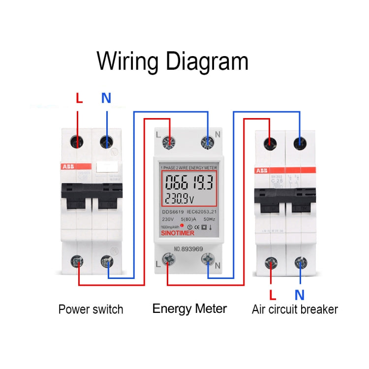 SINOTIMER  DDS6619 80A 230V Din Rail Single Phase Energy Meter Voltage Current Power Meter