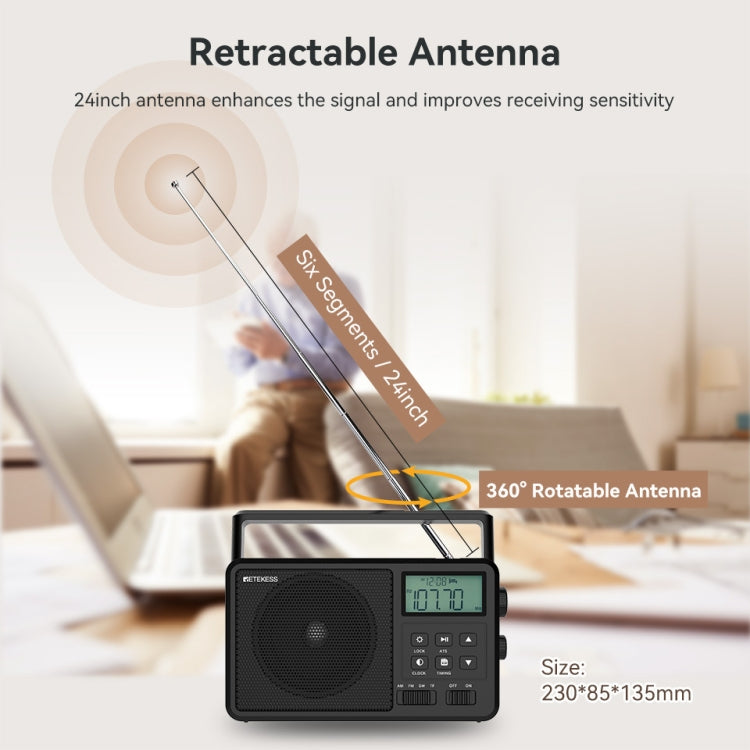 Retekess TR638 LCD Digital Display Full-Band Bluetooth FM Radio Support External Antenna