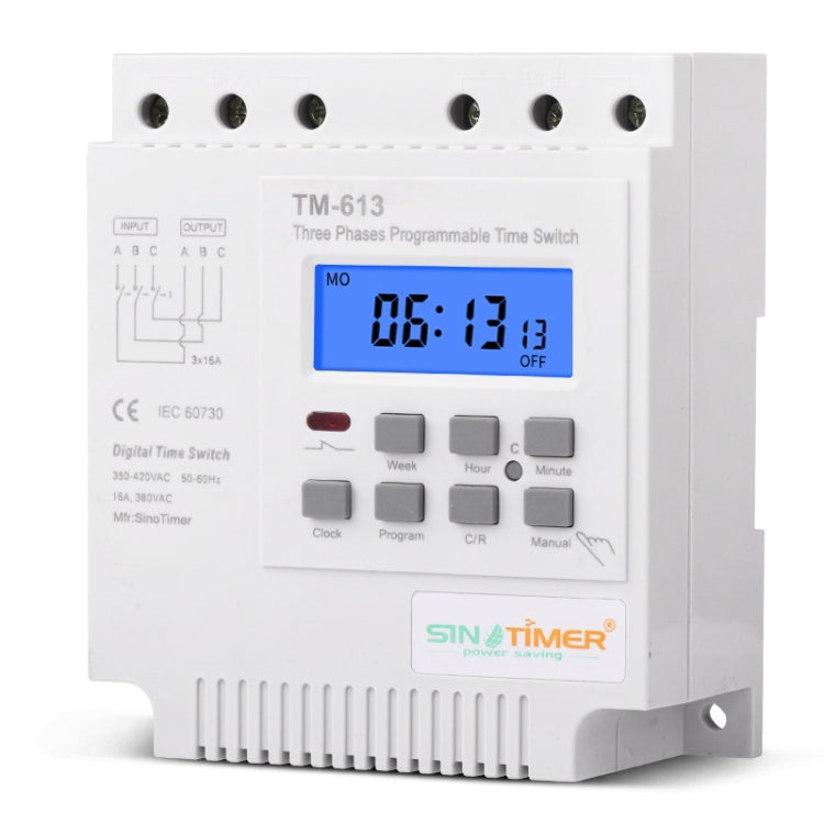SINOTIMER TM613 380V 16A Three-Phase Programmable Time Switch With Backlight