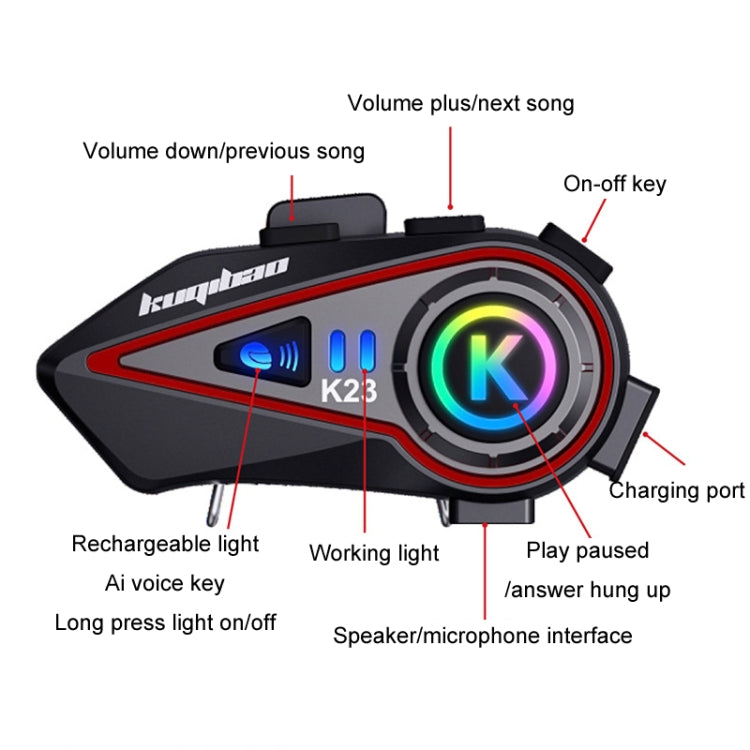 KUQIBAO Motorcycle Helmet Long-Lasting Bluetooth-compatible Headset With Light