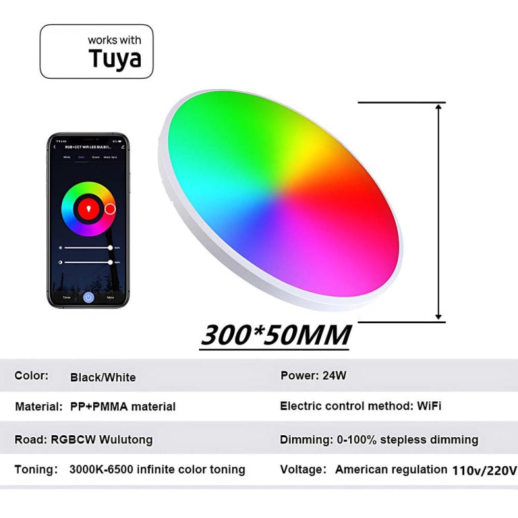 24W 30cm RGBCW Full Color Smart WiFi Tuya Ceiling Light with Remote Control