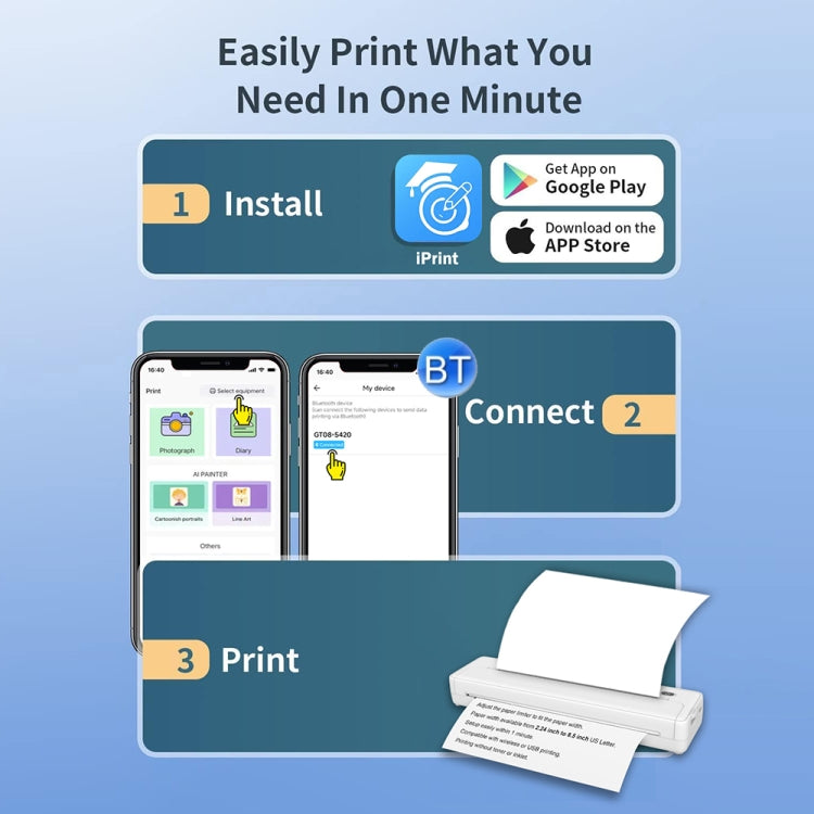 A4-XZ 203DPI A4 Home Portable Smart Wireless Inkless Thermal Printer