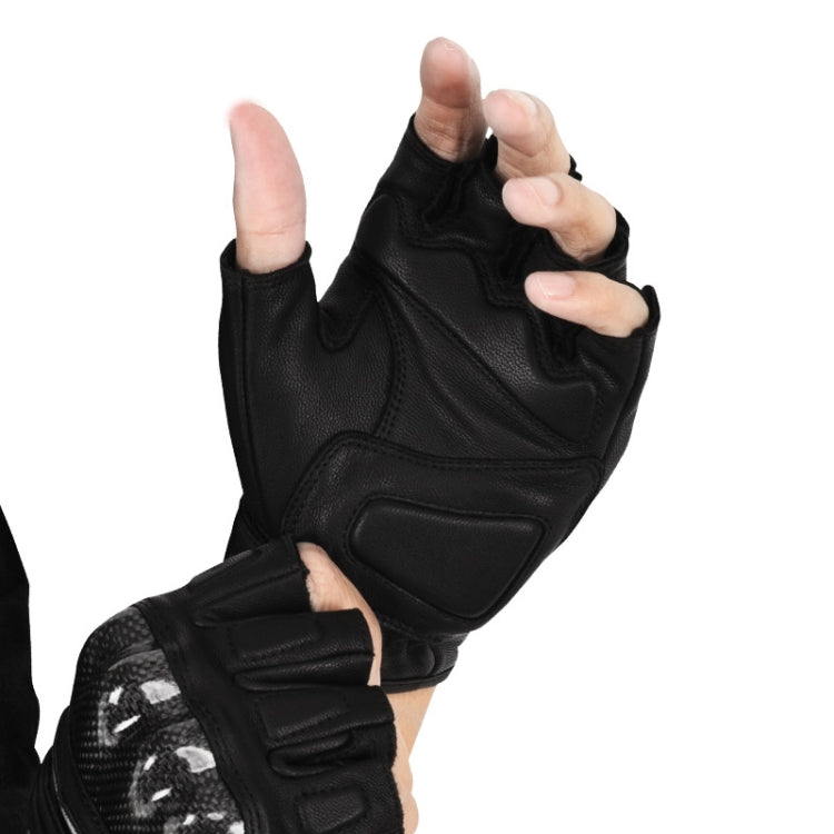 SULAITE Motorcycle Sheepskin Carbon Fiber Breathable Half-finger Riding Gloves, M, L