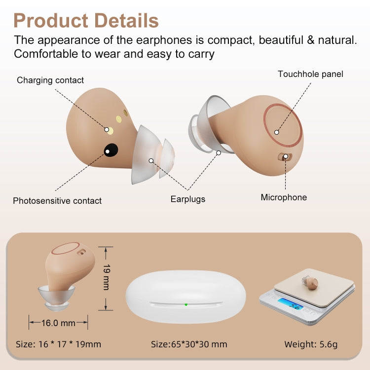 Z-26D1 Digital DSP In-ear TWS Invisible Hearing Aid Rechargeable Touch Control Sound Amplifier, Z-26D1 Skin Color, Z-26D1 Black